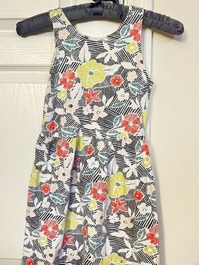 Old Navy White Floral Tank Dress with Yellow, Red & Teal Accents